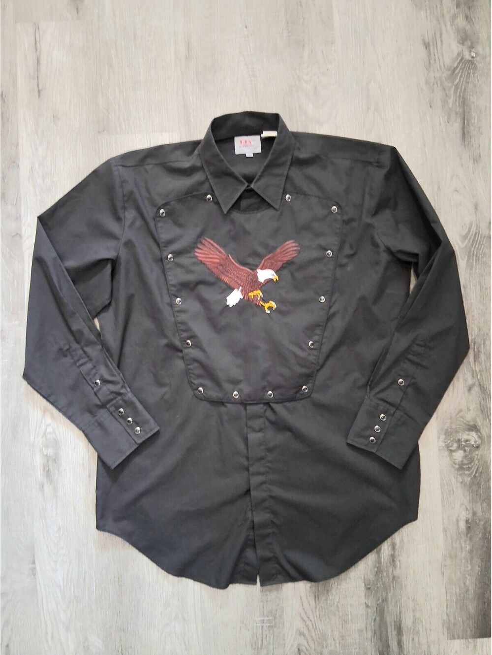 ELY DIAMOND Mens L Black Snap Front Cowboy Western Shirt with Embroidered  Eagle